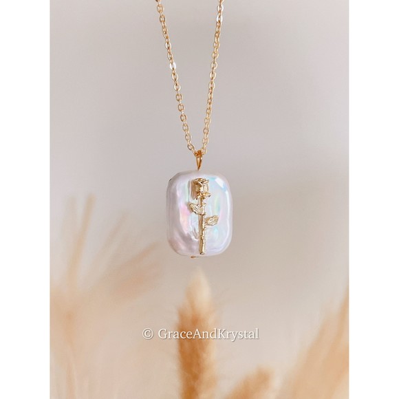 Handmade Pearl Necklace with Rose/Star, Wedding Necklace, Bridesmaid Gift - Picture 2 of 8